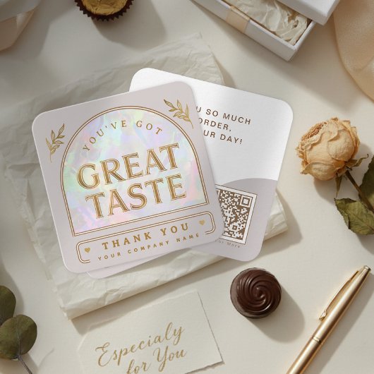 Trendy Chic Holographic Aura Arch Beige Thank you スクエア名刺