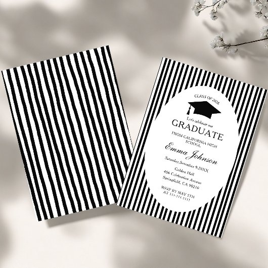 Trendy Chic  Minimalist Stripe  Graduation 招待状