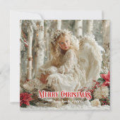 Trendy Christmas angel red and gold artistic cards シーズンカード (正面)