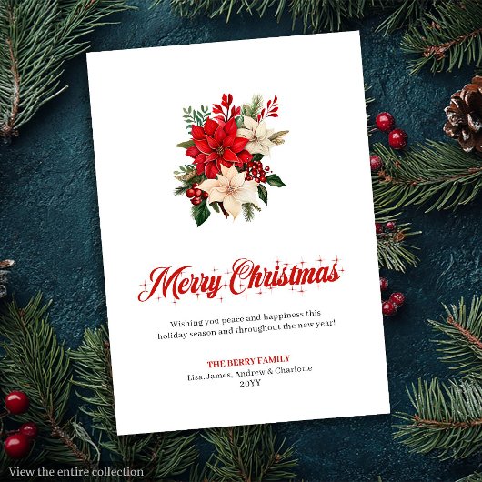 Trendy Christmas Flowers Printable Greeting Card シーズンカード