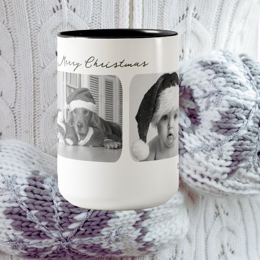 Trendy Christmas Mug | Custom Triple Photo Modern ツートーンマグカップ