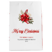 Trendy Christmas Poinsettia Script Font Gift Bags ミディアムペーパーバッグ (正面)