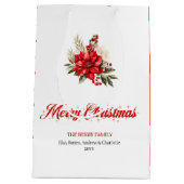 Trendy Christmas Poinsettia Script Font Gift Bags ミディアムペーパーバッグ (裏面)