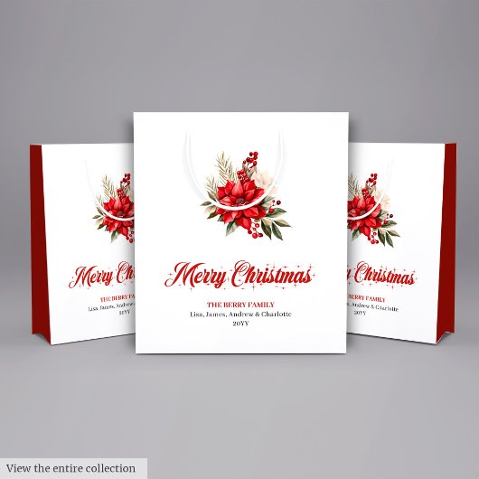 Trendy Christmas Poinsettia Script Font Gift Bags ミディアムペーパーバッグ
