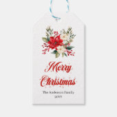 Trendy Christmas Poinsettia Script Font Gift Tag ギフトタグ (正面)