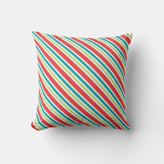 Trendy Christmas Red Blue Green Candy Striped クッション (正面)