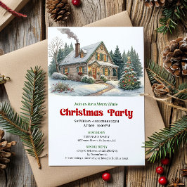 Trendy christmas scene invitation cozy watercolor 招待状
