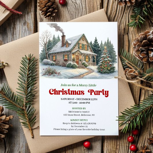 Trendy christmas scene invitation cozy watercolor 招待状