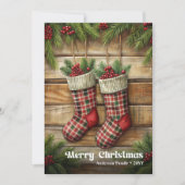 Trendy Christmas stocking vintage holly berries シーズンカード (正面)