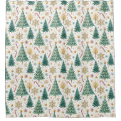 Trendy Christmas Trees and Candy Canes Curtain シャワーカーテン (正面)