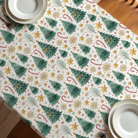 Trendy Christmas trees earthy tone Xmas tablecloth テーブルクロス