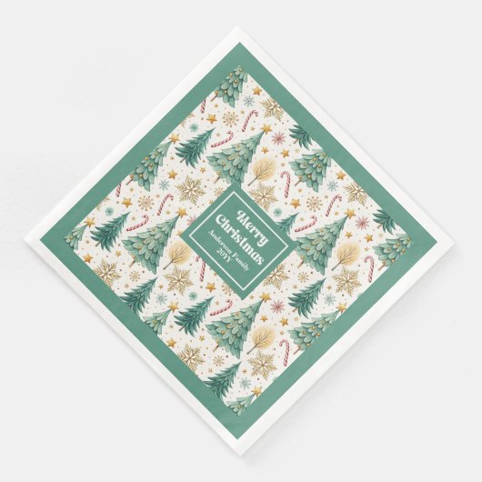 Trendy Christmas Trees Red Green Gold Napkins (コーナー)