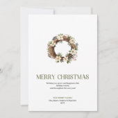 Trendy Christmas Wreath Sage Neutral Holiday Card シーズンカード (正面)