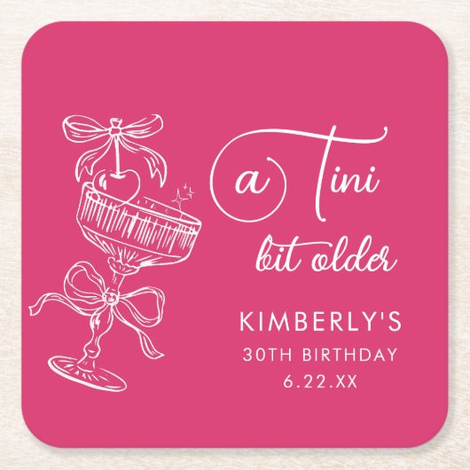 Trendy Cocktail A Tini Bit Older 30th Birthday スクエアペーパーコースター (正面)