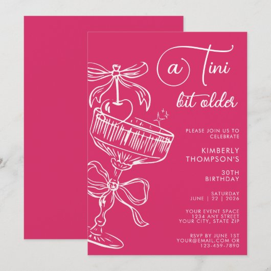 Trendy Cocktail A Tini Bit Older 30th Birthday 招待状 (正面/裏面)