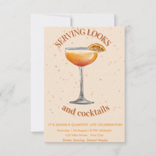 Trendy Cocktail Party Birthday Invitation – Glam & セーブザデート (正面)