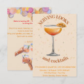 Trendy Cocktail Party Birthday Invitation – Glam & セーブザデート (正面/裏面)