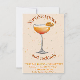 Trendy Cocktail Party Birthday Invitation – Glam & セーブザデート