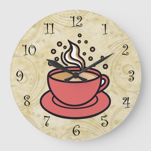 Trendy Coffee Theme Kitchen Wall Clocks ラージ壁時計 (正面)