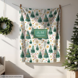 Trendy colors watercolor Christmas trees gift フリースブランケット