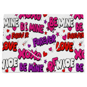 Trendy Comic Book Graffiti "Be Mine" Typography ラージペーパーバッグ (正面)
