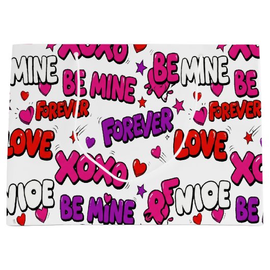 Trendy Comic Book Graffiti "Be Mine" Typography ラージペーパーバッグ (正面)