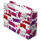 Trendy Comic Book Graffiti "Be Mine" Typography ラージペーパーバッグ (正面アングル)