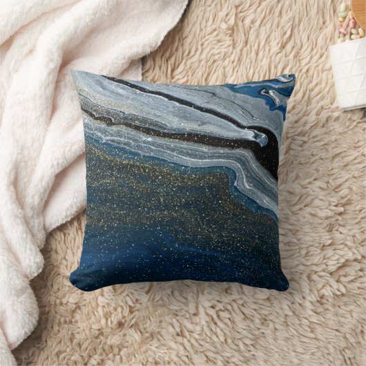 Trendy Cool Blue Marble Stone クッション (ブランケット)