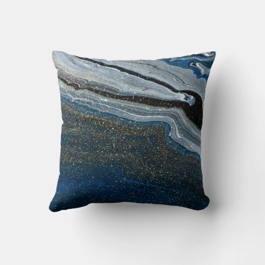 Trendy Cool Blue Marble Stone クッション (裏面)