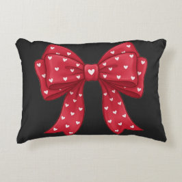 Trendy Coquette Red Ribbon Bow with White Hearts アクセントクッション