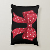Trendy Coquette Red Ribbon Bow with White Hearts アクセントクッション (裏面(縦))