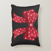 Trendy Coquette Red Ribbon Bow with White Hearts アクセントクッション (正面(垂直))