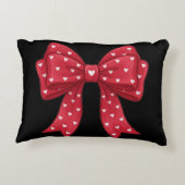 Trendy Coquette Red Ribbon Bow with White Hearts アクセントクッション (裏面)