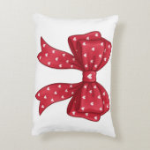 Trendy Coquette Red Ribbon Bow with White Hearts アクセントクッション (裏面(縦))