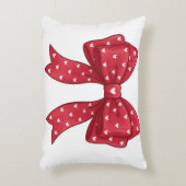 Trendy Coquette Red Ribbon Bow with White Hearts アクセントクッション (正面(垂直))