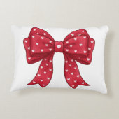 Trendy Coquette Red Ribbon Bow with White Hearts アクセントクッション (裏面)