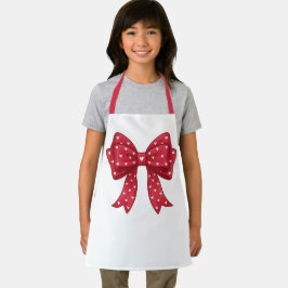 Trendy Coquette Red Ribbon Bow with White Hearts エプロン