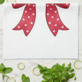 Trendy Coquette Red Ribbon Bow with White Hearts キッチンタオル (折り畳み)