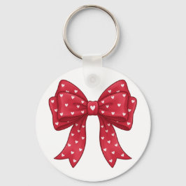 Trendy Coquette Red Ribbon Bow with White Hearts キーホルダー