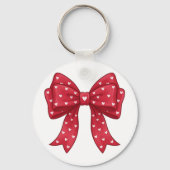 Trendy Coquette Red Ribbon Bow with White Hearts キーホルダー (裏面)