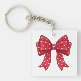 Trendy Coquette Red Ribbon Bow with White Hearts キーホルダー