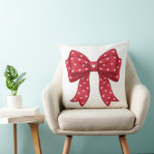 Trendy Coquette Red Ribbon Bow with White Hearts クッション (椅子)