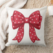 Trendy Coquette Red Ribbon Bow with White Hearts クッション (ブランケット)