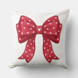 Trendy Coquette Red Ribbon Bow with White Hearts クッション