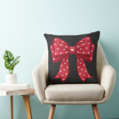 Trendy Coquette Red Ribbon Bow with White Hearts クッション (椅子)