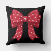 Trendy Coquette Red Ribbon Bow with White Hearts クッション (裏面)