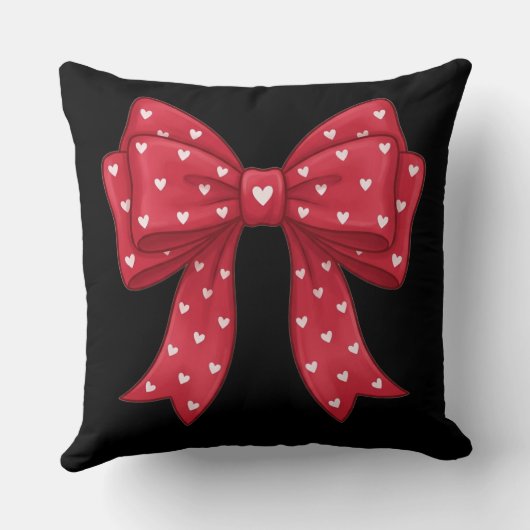Trendy Coquette Red Ribbon Bow with White Hearts クッション (裏面)