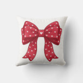 Trendy Coquette Red Ribbon Bow with White Hearts クッション (裏面)