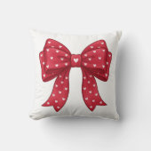 Trendy Coquette Red Ribbon Bow with White Hearts クッション (正面)