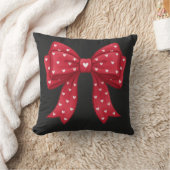 Trendy Coquette Red Ribbon Bow with White Hearts クッション (ブランケット)
